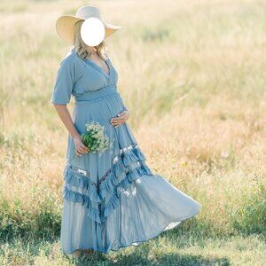 Baltic Born Pippa Ruffle Maxi Dress | Dusty Blue - Large
